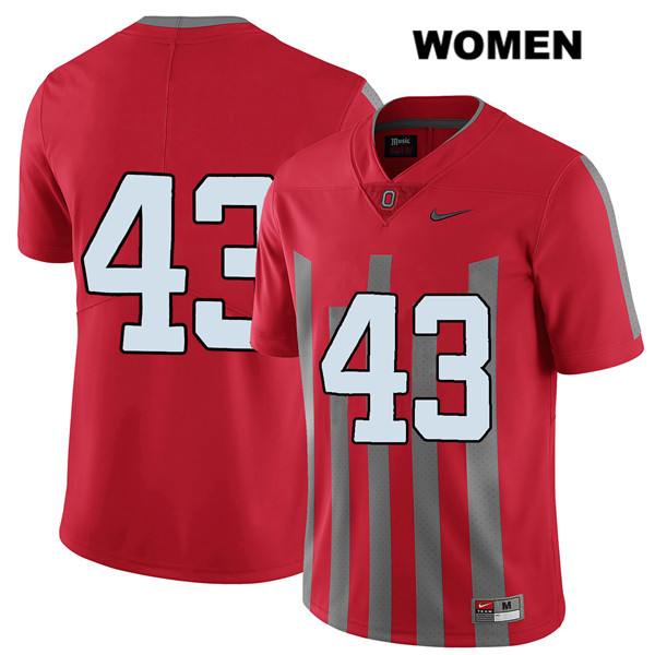 Ohio State Buckeyes Women's Ryan Batsch #43 Red Authentic Nike Elite No Name College NCAA Stitched Football Jersey BV19I82CE